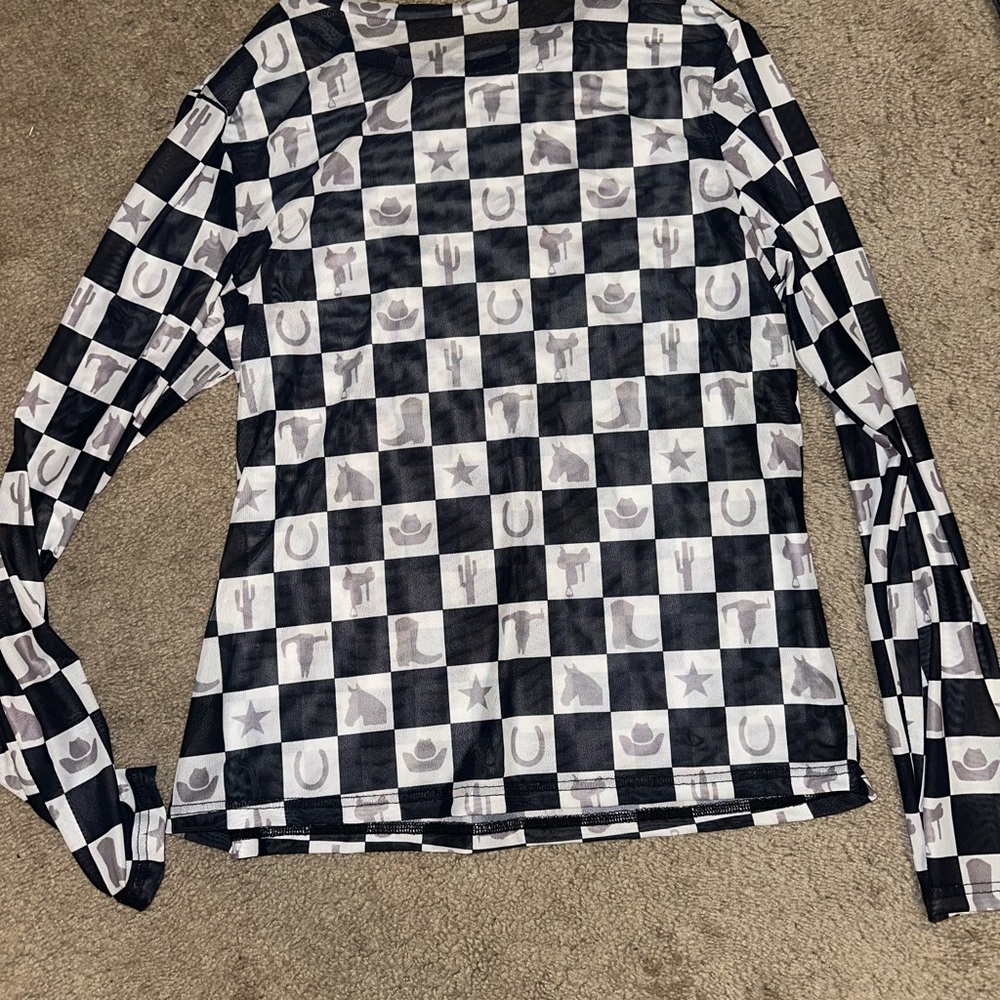 Black and White Checkered Long Sleeve Shirt